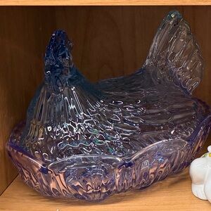 Decorative Glass Hen on Nest - Purple